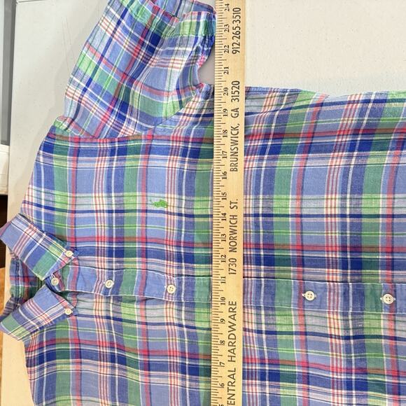 Ralph Lauren Men's 100% Linen Button Down Shirt Sz S Blue Plaid Short Sleeve - Picture 6 of 8